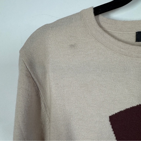 EXUS Beige Red Colorblock Geometric Sweater Size XL Modern Long Sleeve Knit - Picture 8 of 15